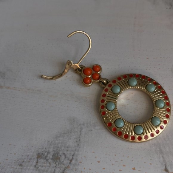 NECKLACE & EARRING SET Gold Toned Orange & Blue Stones 20" - Picture 6 of 7